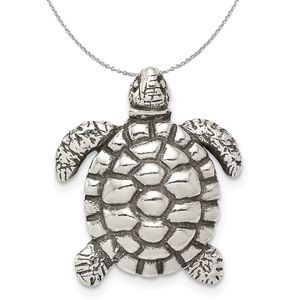 Sterling Silver Antiqued Sea Turtle Slide Necklace - 16 inch